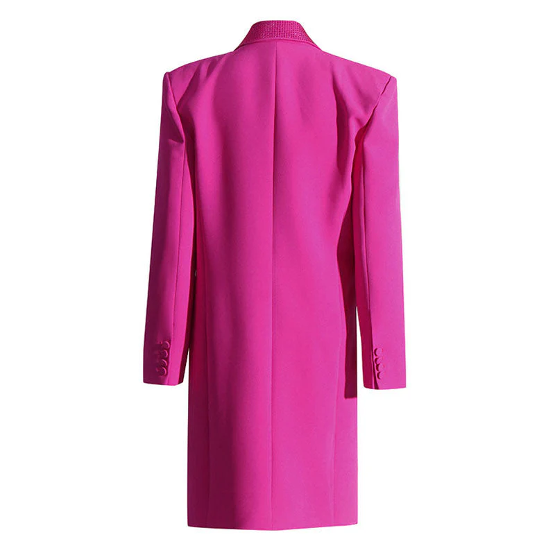 Shimmering Crystal Notch Lapel Padded Long Sleeve Single Breasted Blazer Coat - Image 3