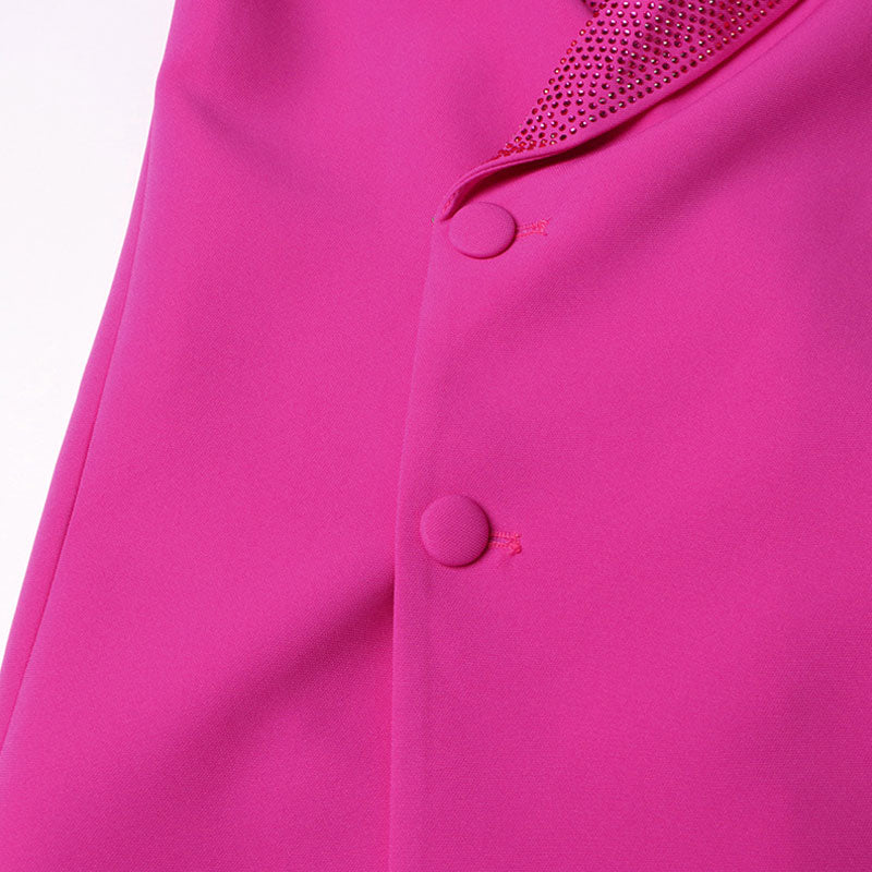 Shimmering Crystal Notch Lapel Padded Long Sleeve Single Breasted Blazer Coat - Image 6