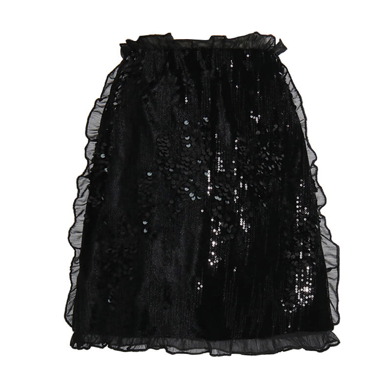 Shimmering Sequin Embellished Layered Ruffled Trim High Waist Mini Skirt - Image 3