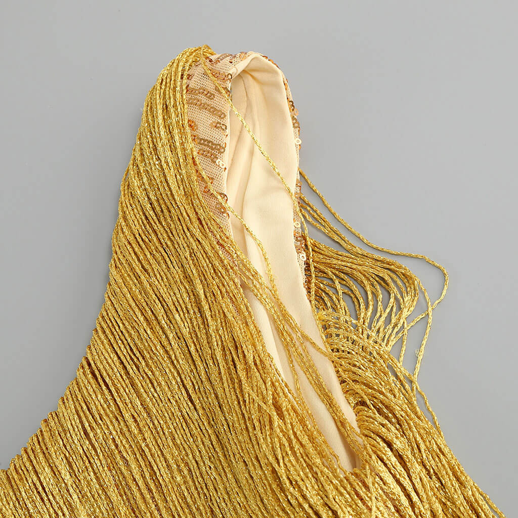 Shimmering Sequined V Neck Layered Fringe Sleeveless Mini Dance Party Dress - Image 3