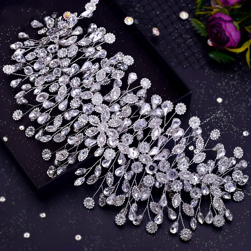 Shimmery Branch Effect Crystal Embellished Bridal Headband - Silver - Image 3