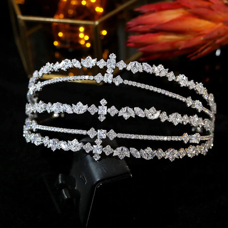 Shiny Crystal Embellished Multi Layered Bridal Headband - Silver - Image 2