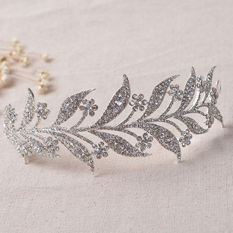 Shiny Flower Leaf Trim Crystal Rhinestone Embellished Headband - Silver - Image 2