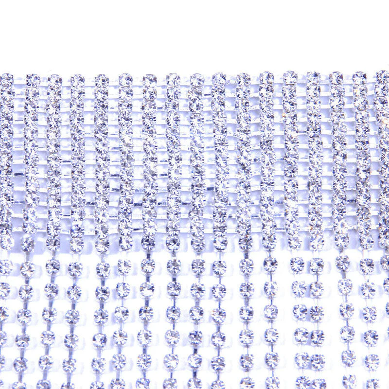 Shiny Rhinestone Embellished Long Fringe Choker Bib NeckLace - Silver - Image 2