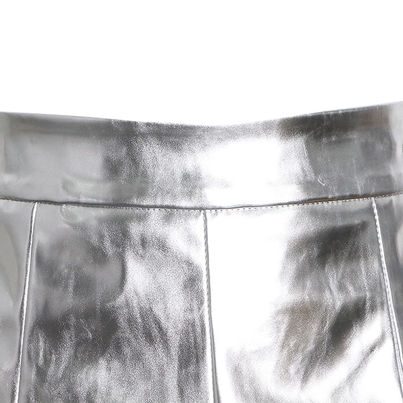 Shiny Ruffle Trim High Waist Vegan Leather Micro Booty Shorts - Image 5