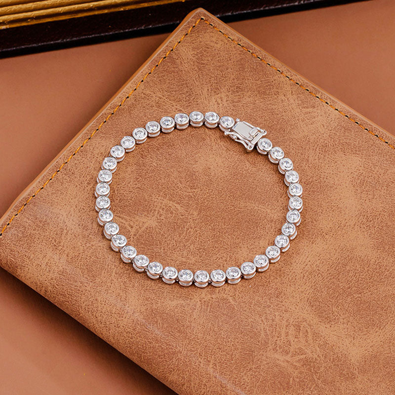 Shiny Sterling Silver Round Bezel 3MM Cubic Zirconia Tennis Bracelet - Image 2