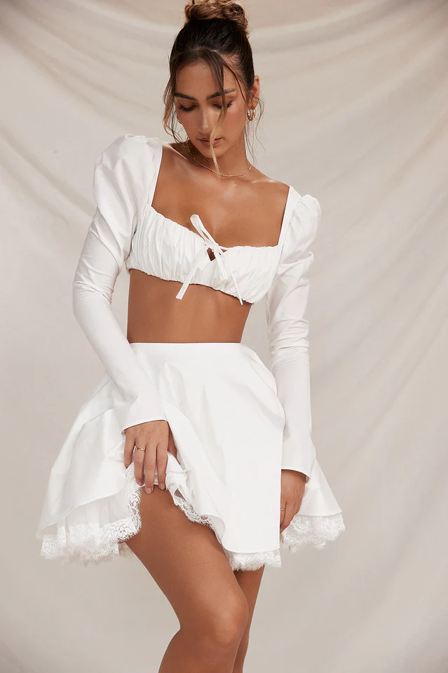 Shira White Cropped Top + Skirt Set - Image 5