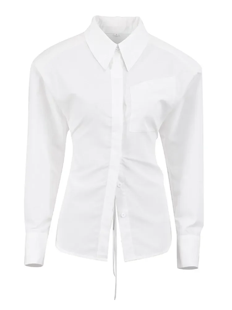 WHITE SHIRT with OVERSIZED SHOULDERS and OPEN Back Lace UP - Image 15