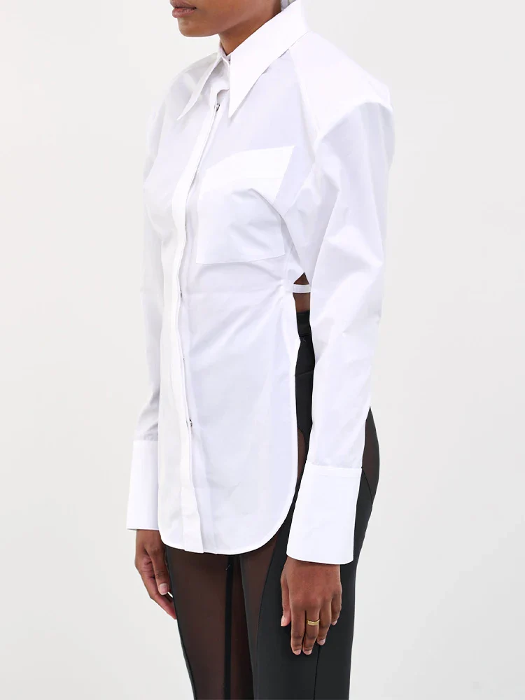 WHITE SHIRT with OVERSIZED SHOULDERS and OPEN Back Lace UP - Image 16