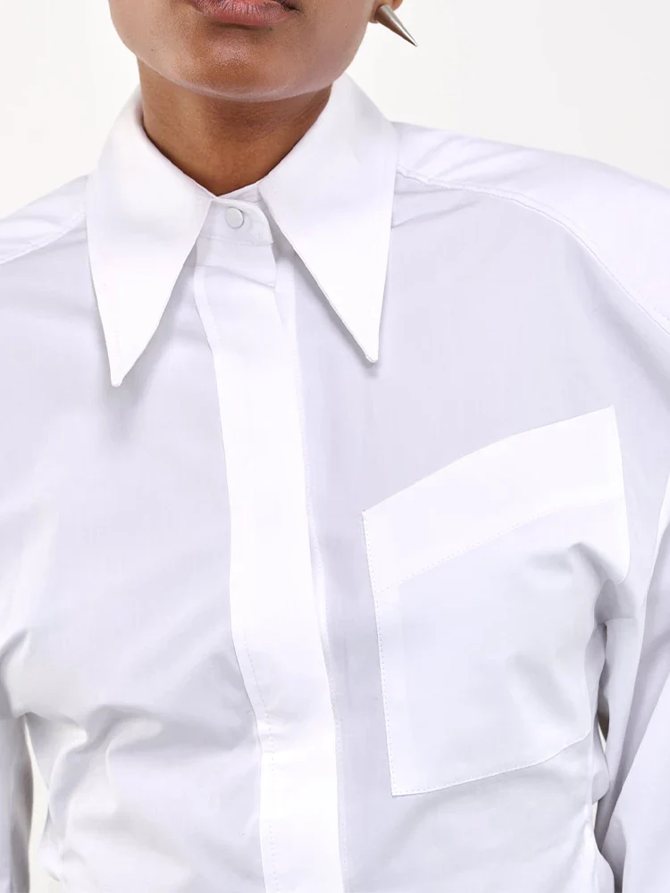 WHITE SHIRT with OVERSIZED SHOULDERS and OPEN Back Lace UP - Image 17