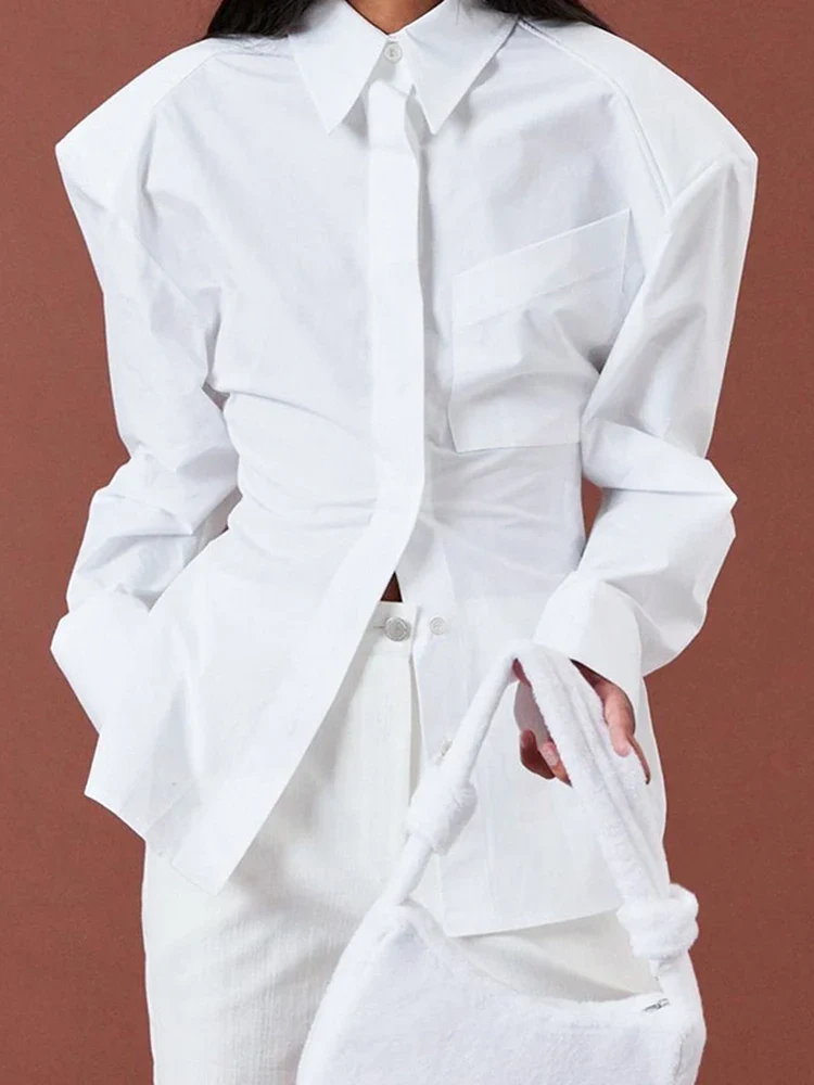 WHITE SHIRT with OVERSIZED SHOULDERS and OPEN Back Lace UP - Image 3