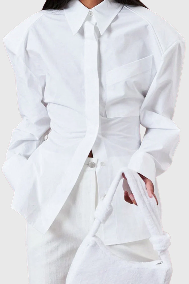 WHITE SHIRT with OVERSIZED SHOULDERS and OPEN Back Lace UP - Image 5