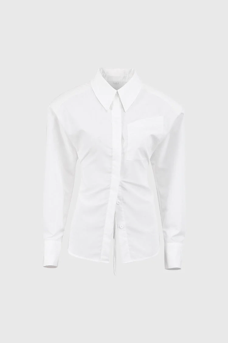 WHITE SHIRT with OVERSIZED SHOULDERS and OPEN Back Lace UP - Image 6