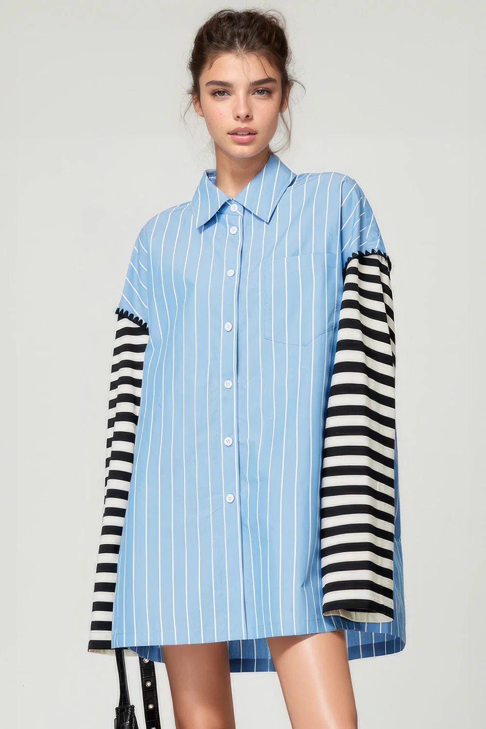 Shirt with Sweater Sleeves - Blue - Image 2