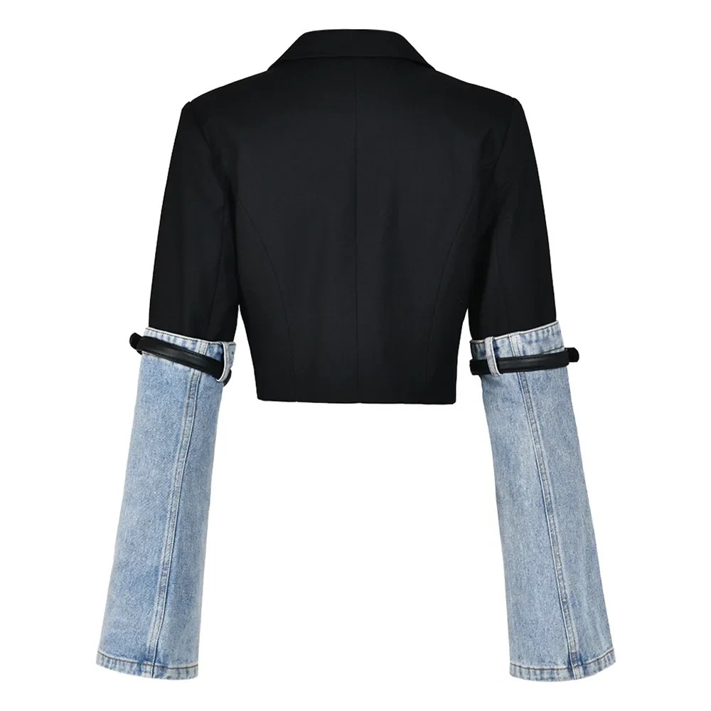 Black SHORT Blazer with DENIM SleeveS - Image 3