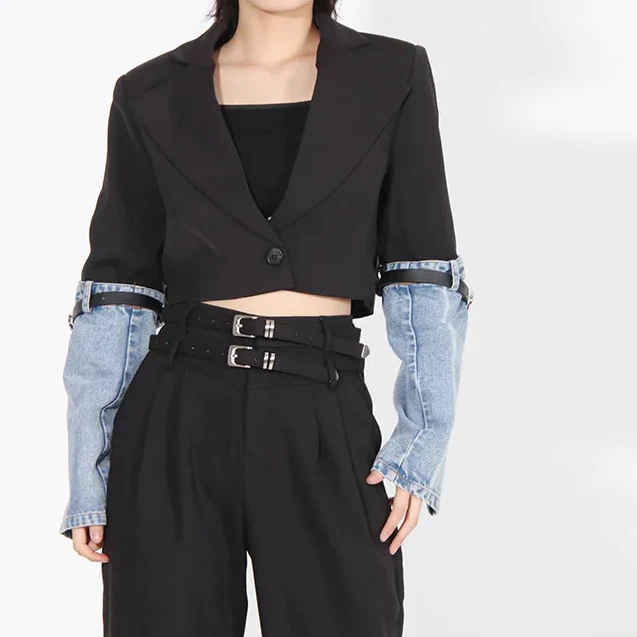 Black SHORT Blazer with DENIM SleeveS - Image 8