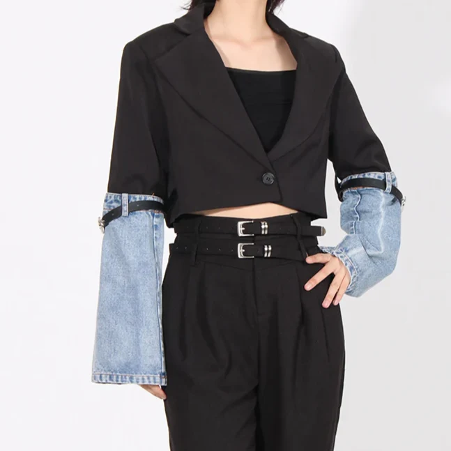 Black SHORT Blazer with DENIM SleeveS - Image 9