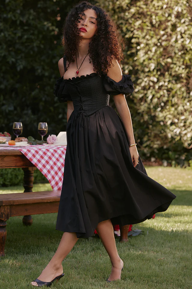 Silvana Black Puff Sleeve Midi Sundress - Image 12