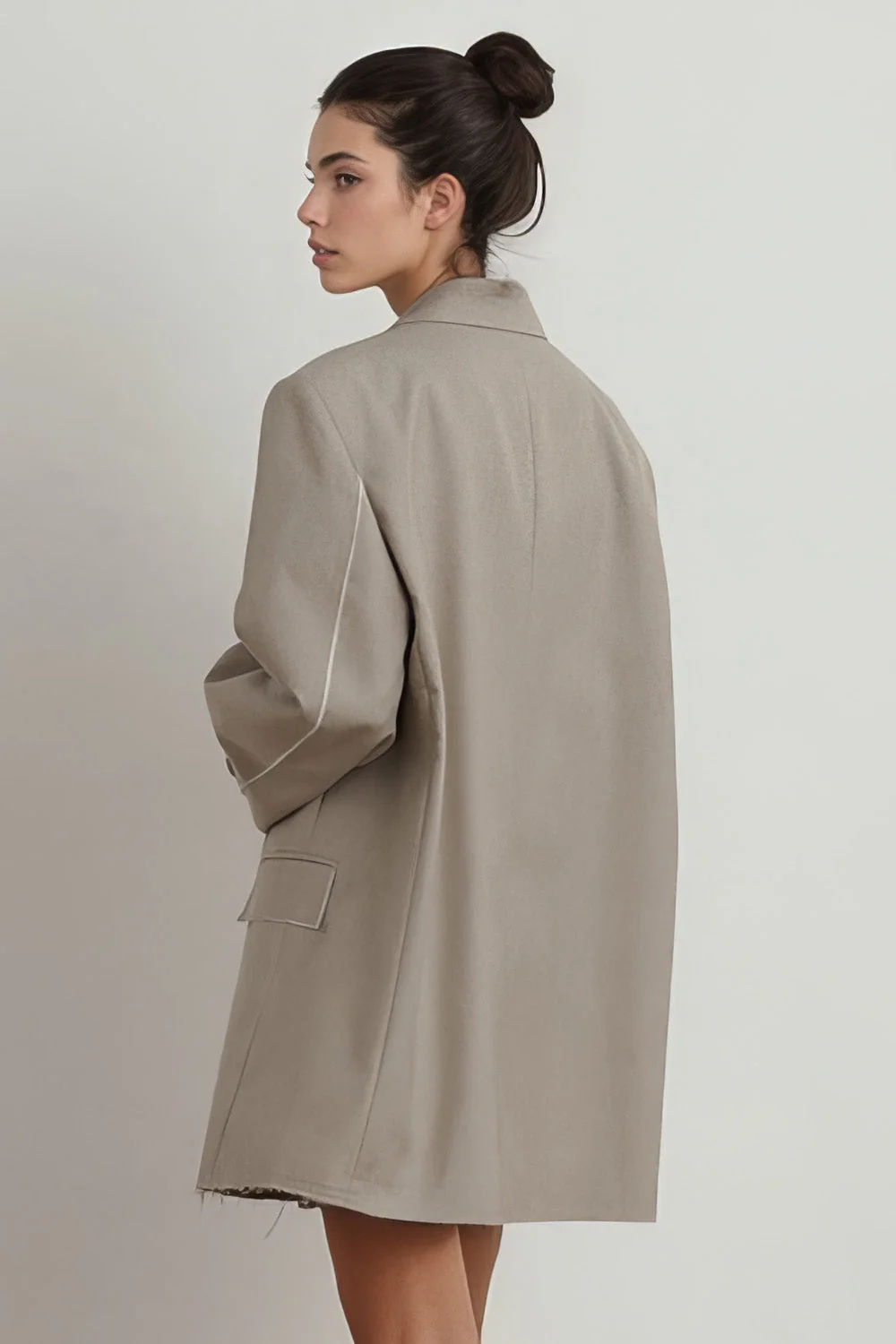 Single Breasted Blazer with Unfinished Hem - Beige