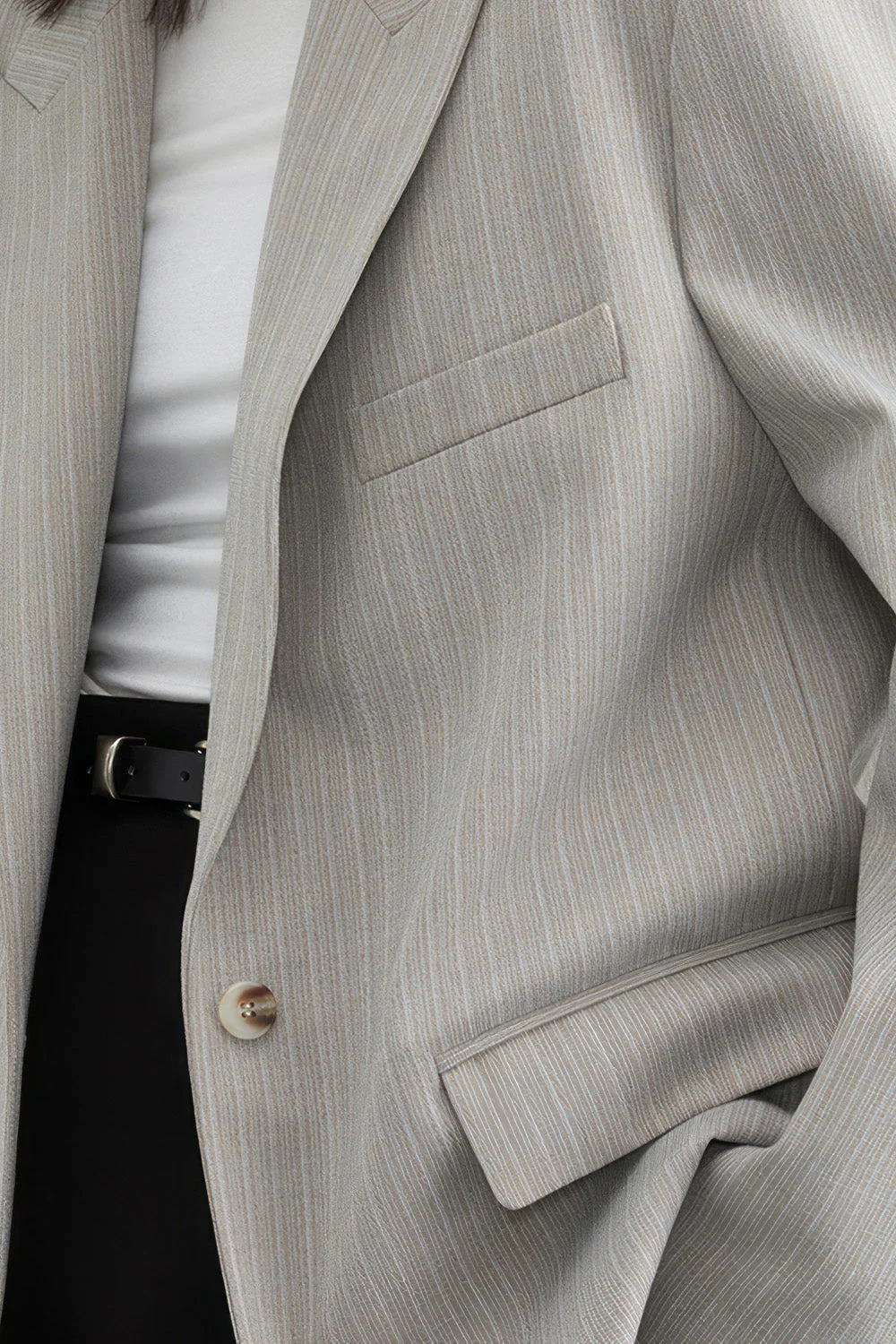 Single Breasted Striped Blazer - Grey - Image 3