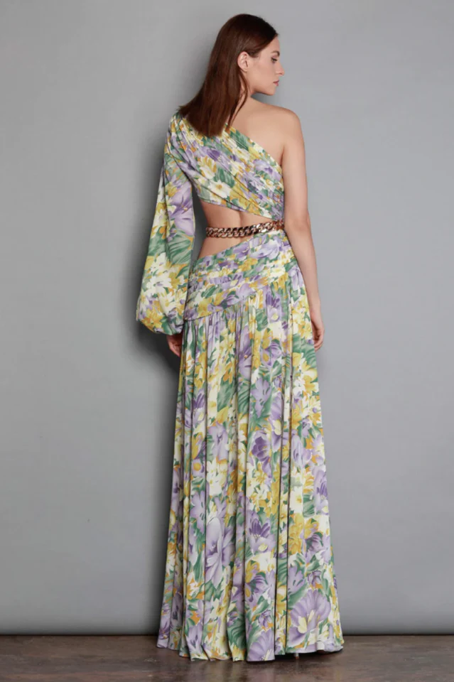 Slanted One Shoulder Floral Cut Out Dress - Image 3