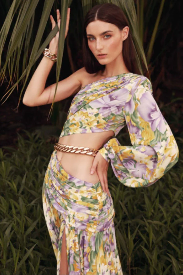 Slanted One Shoulder Floral Cut Out Dress - Image 5