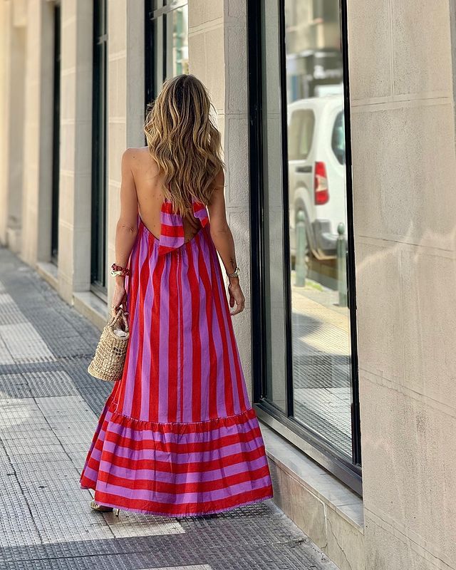 Sleeveless Lace-up Striped Print Club Party Dress - Image 4