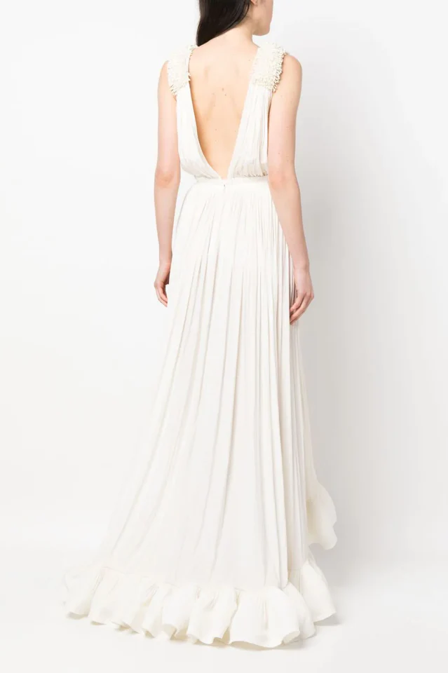 Sleeveless V Nekck Ruffle Dress - Image 2