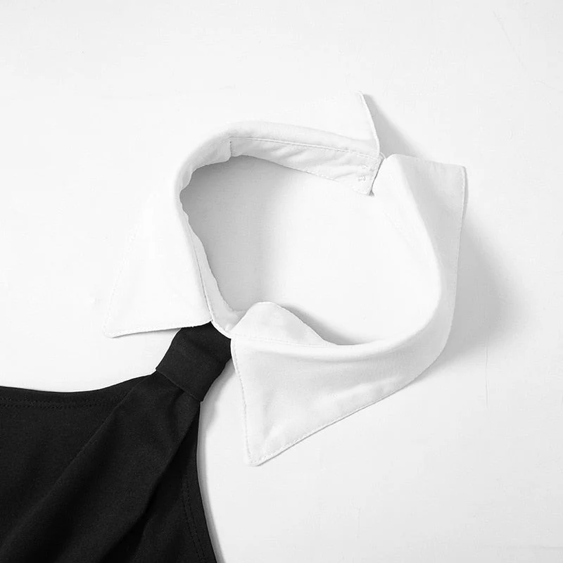 SHUN WHITE Collar SleeveLESS Black Mini Dress - Image 7