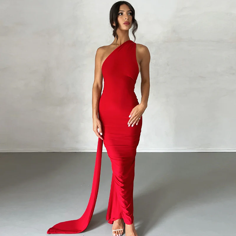 Sloping Neck Midi Tight Wrap Cocktail Dress - Image 17
