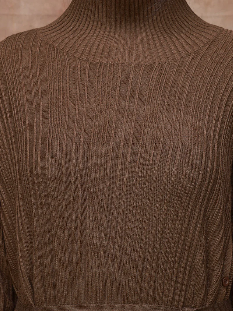 Solid Color Collar A-Line Dress with Thin Belt for Women - Image 9
