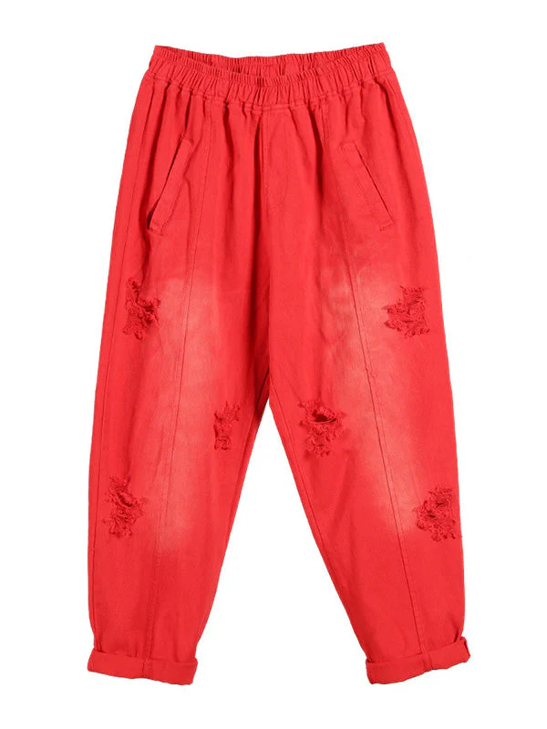 Solid Color Ripped Trouser Pants - Image 11