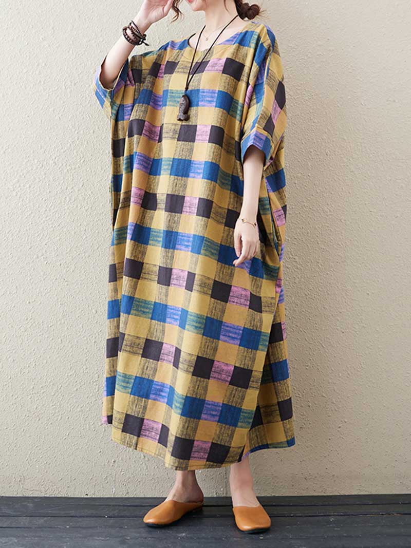 Someone Special Plaid Bat Sleeve Midi Dress - Image 4