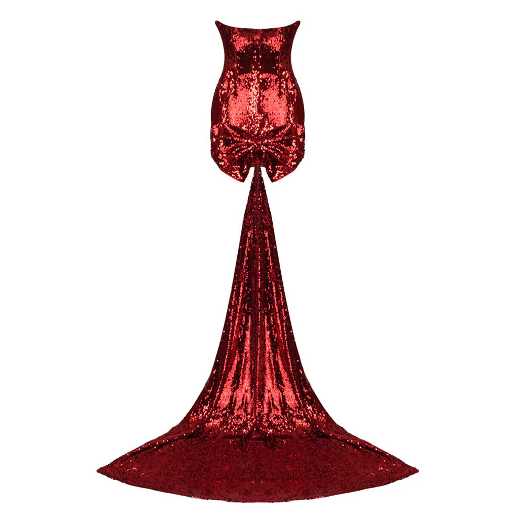 Sparkle Big Bow Train Bodycon Strapless Embellished Sequin Party Mini Dress - Image 5