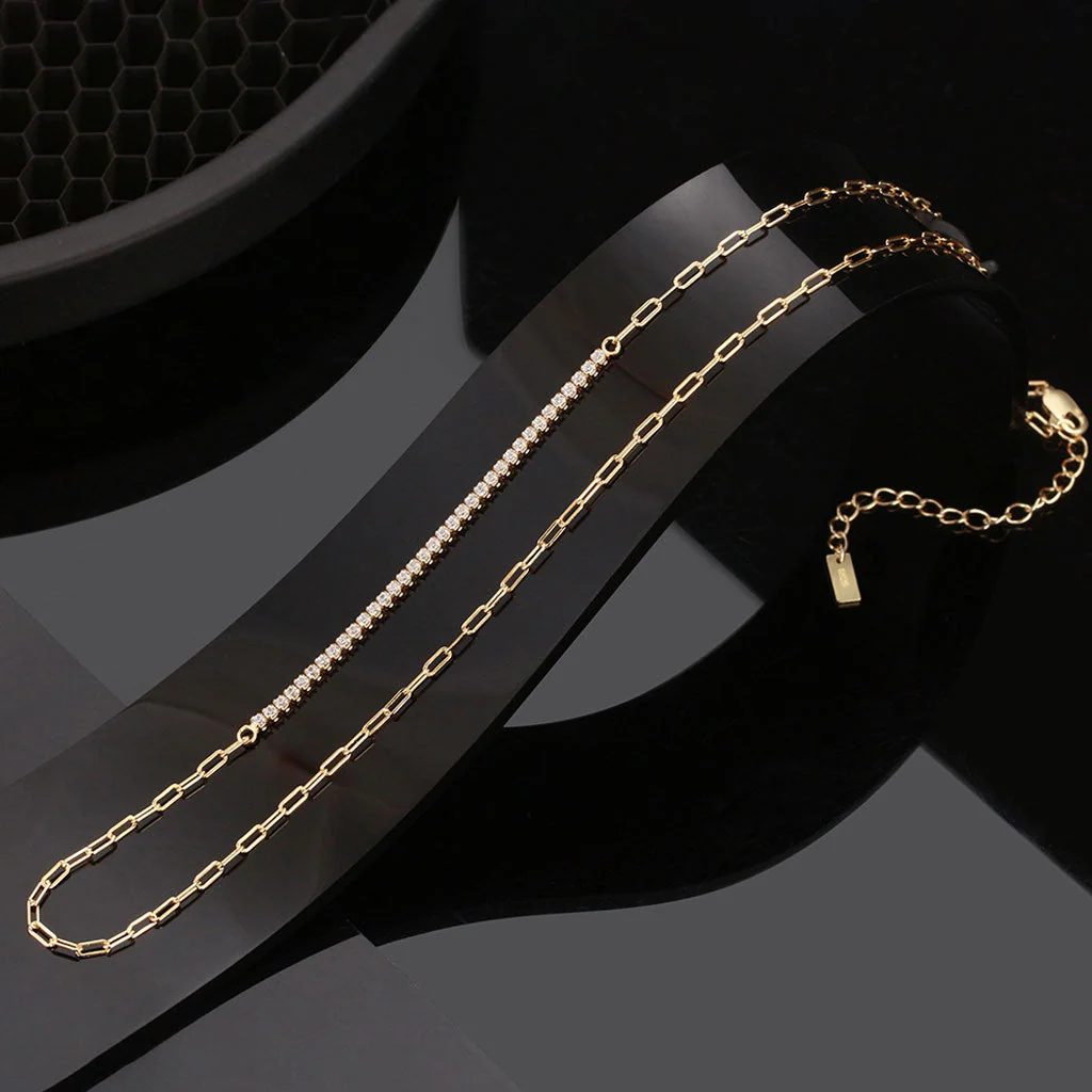 Sparkle Cubic Zirconia Sterling Silver Paper Clip Link Choker NeckLace - Image 3