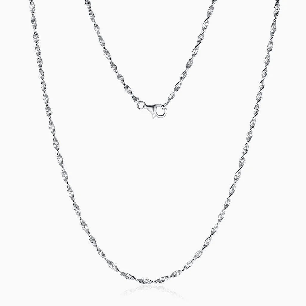 Sparkle Rhodium Plated Sterling Silver 2MM Singapore Chain NeckLace
