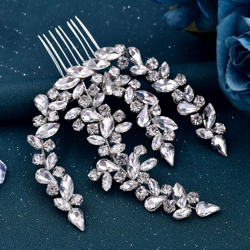 Sparkling Branch Effect Crystal Rhinestone Embellished Hair Comb - Silver - Image 3