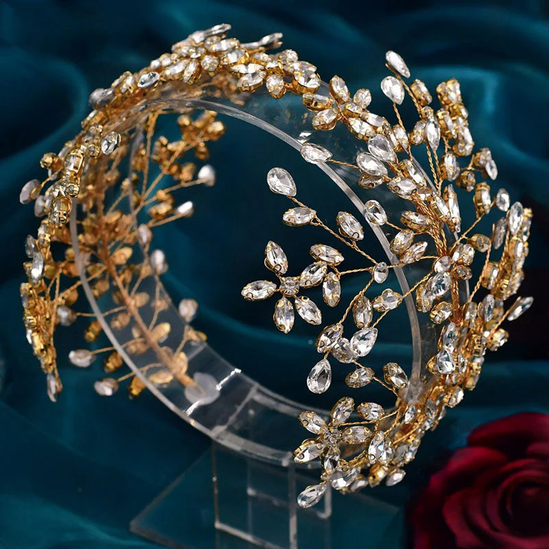 Sparkling Branch Effect Teardrop Crystal Embellished Headband - Gold - Image 2