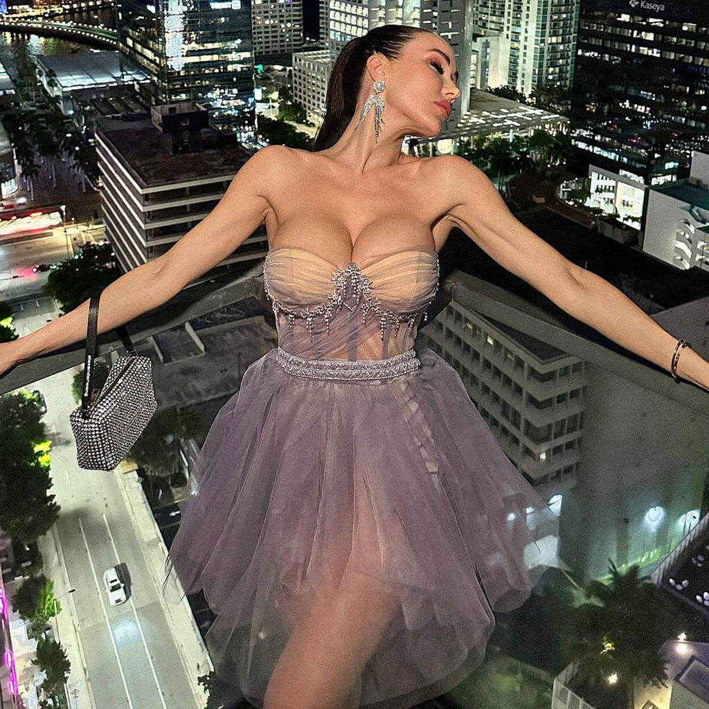 Sparkly Bowknot Crystal Bandeau Strapless Semi Sheer Corset Mini Tulle Dress - Image 5