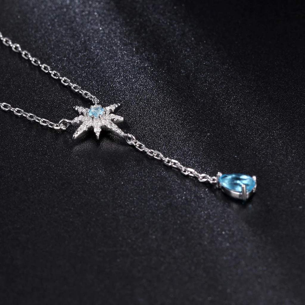 Sparkly Crystal Cubic Zirconia Star Blue Topaz Heart Pendant NeckLace - Image 4