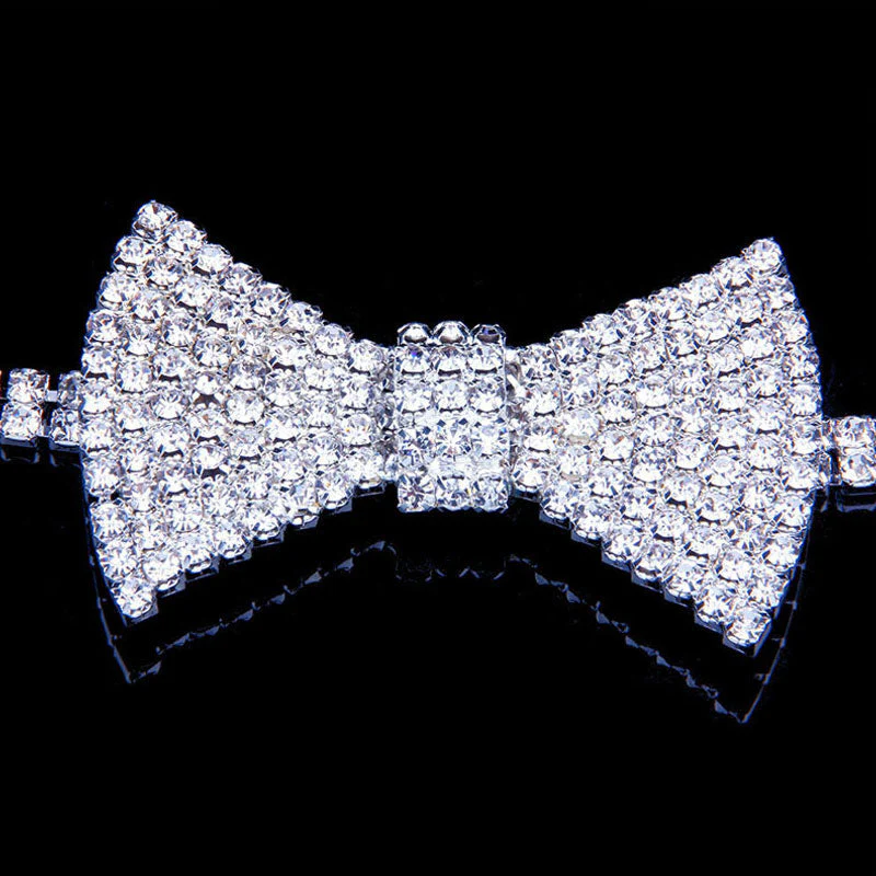 Sparkly Crystal Embellished Bow Detail Choker NeckLace - Silver - Image 3