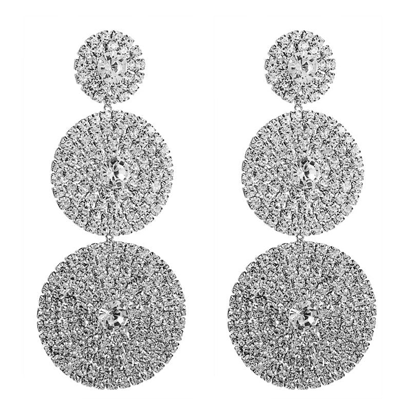Sparkly Crystal Embellished Circle Triple Drop Earrings - Silver - Image 3