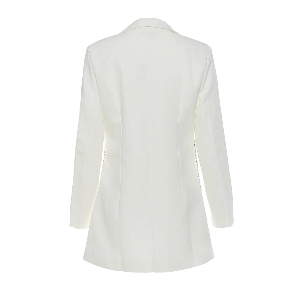 Sparkly Crystal Embellished Peak Lapel Long Sleeve Double Breasted Blazer - Image 3