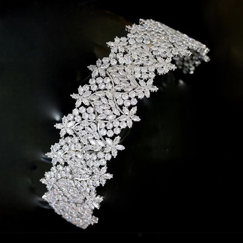 Sparkly Crystal Rhinestone Flower Embellished Headband - Silver - Image 3