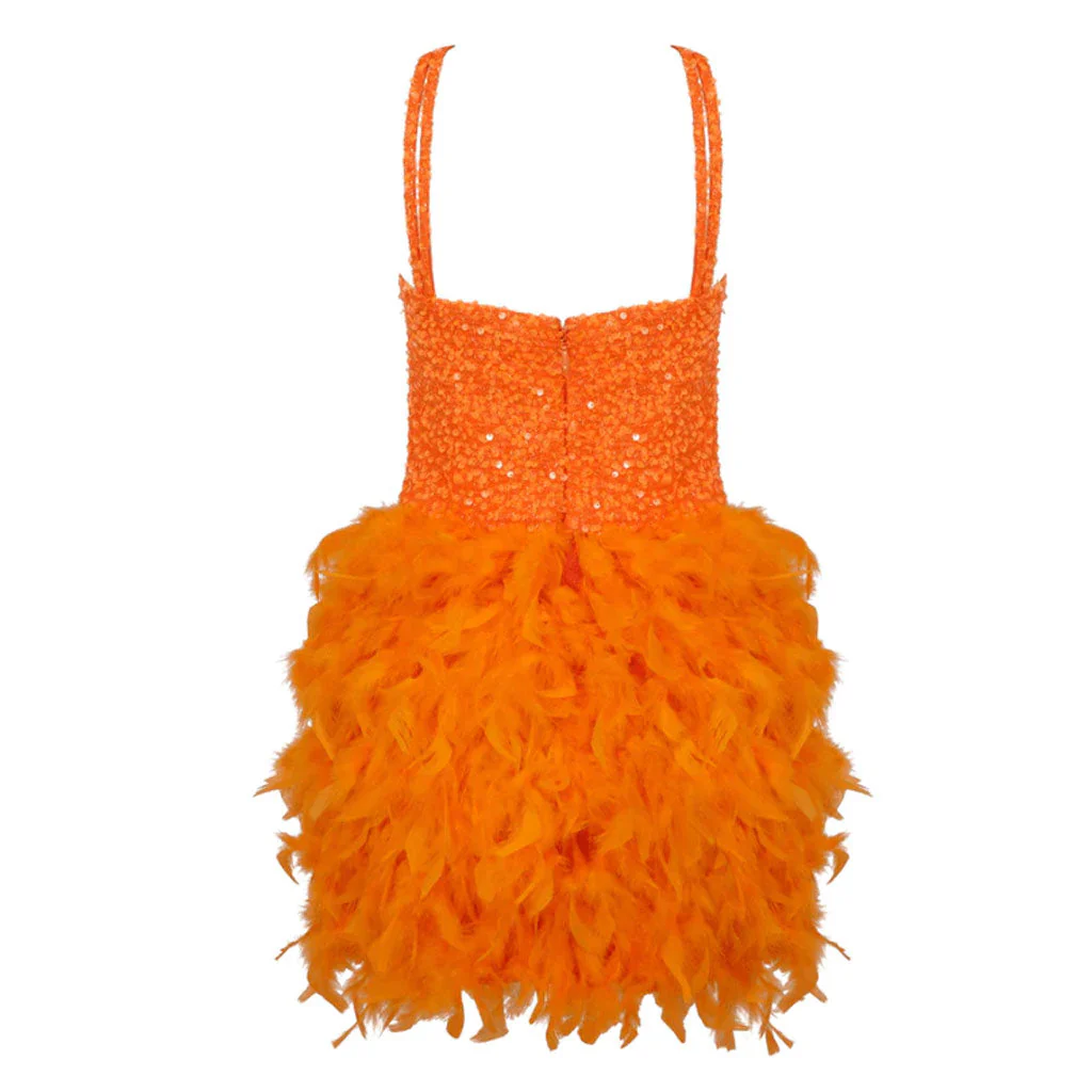 Sparkly CutOut Sequined Bustier Sleeveless Faux Feather Trim Mini Party Dress - Image 3