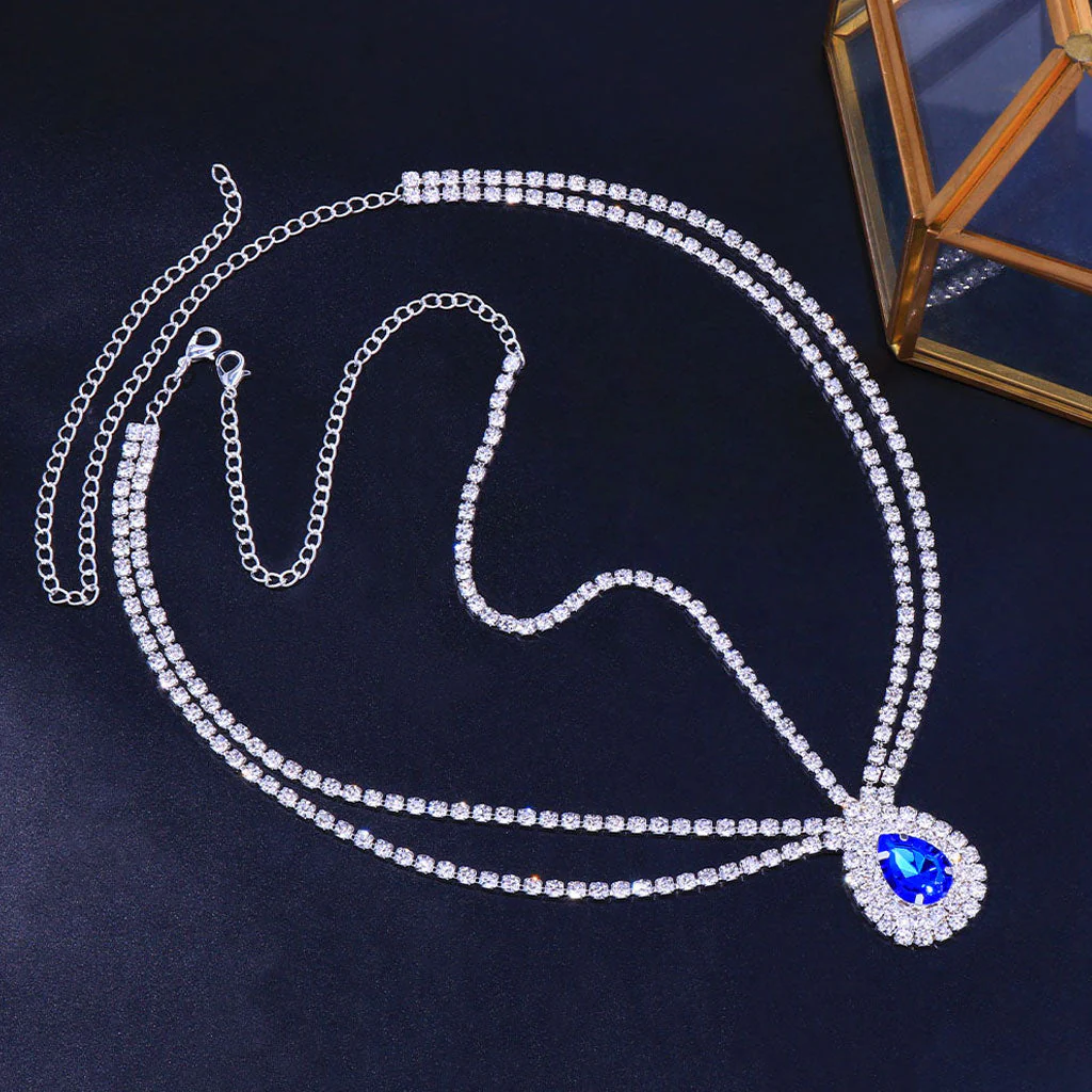 Sparkly Gem Teardrop Embellished Layered Head Chain - Silver - Image 2