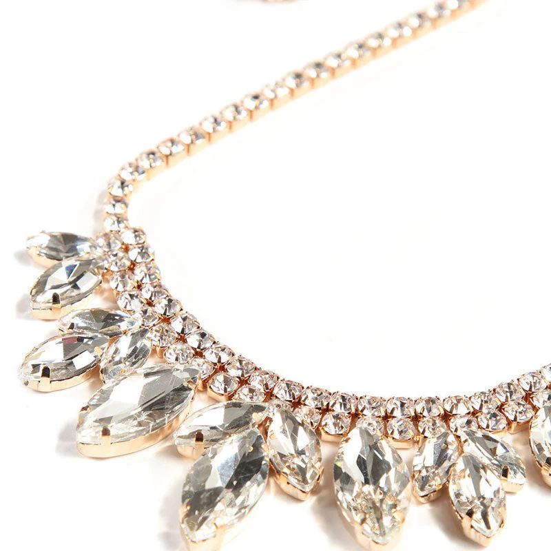 Sparkly Marquise Cut Rhinestone Embellished Collar NeckLace - Silver - Image 2