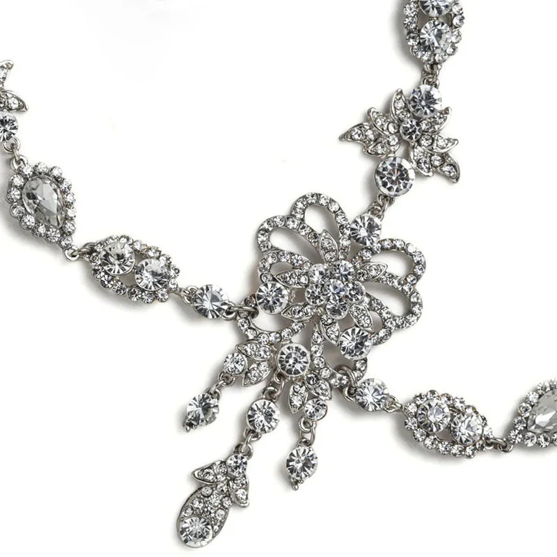 Sparkly Plated Crystal Embellished Bridal Head Chain - Silver - Image 2