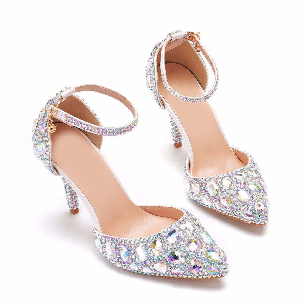 Sparkly Rhinestone Embellished Ankle Strap Stiletto Pumps - Multicolor - Image 2