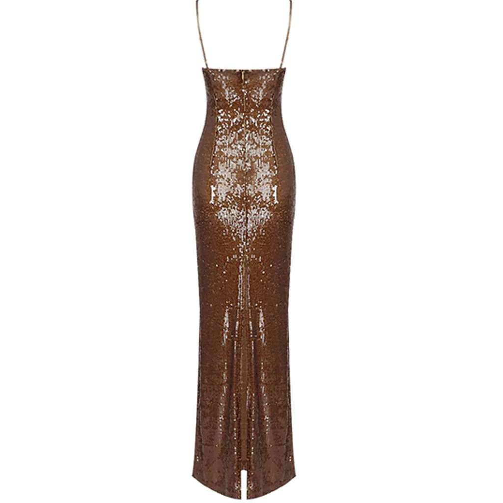 Sparkly Rose Petal Deep V Sequin Evening Maxi Dress - Image 6